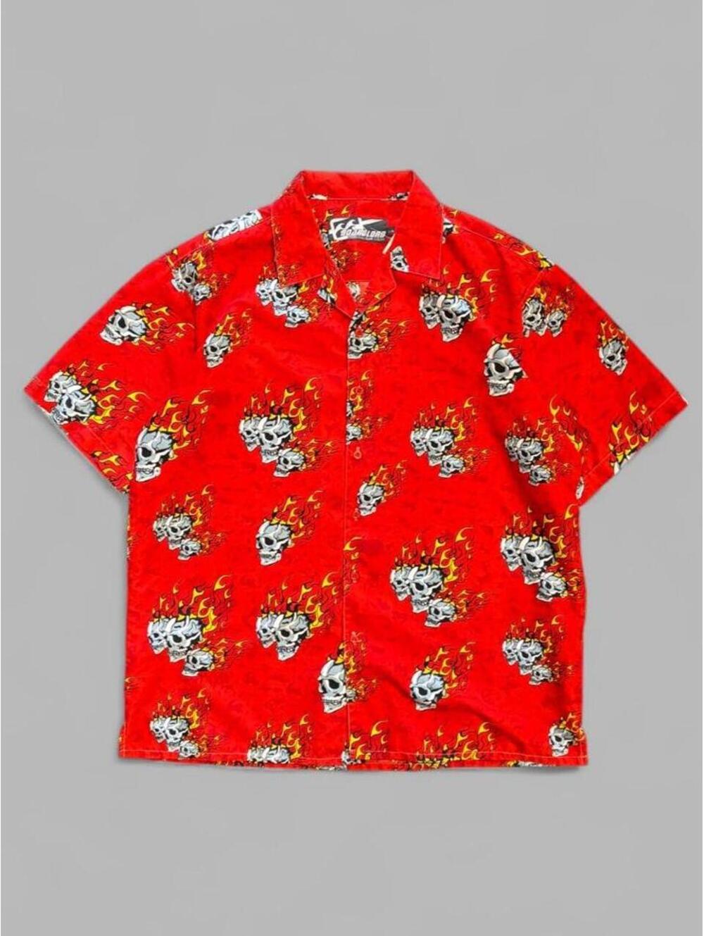Vintage Boardlord AOP Skull Flame Button Up